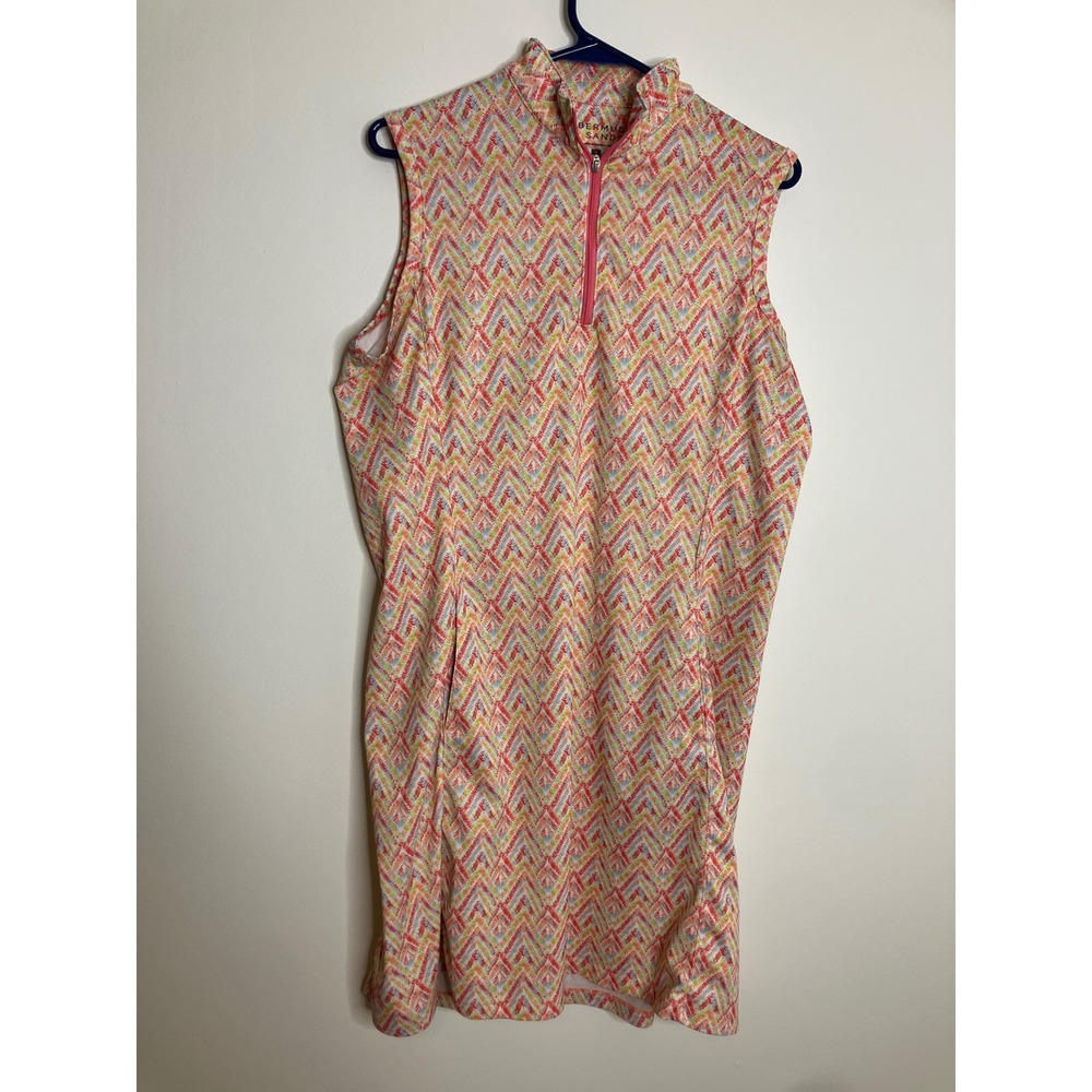 Bermuda Sands Golf Dress Womens M Multi-Color Excellent Chevron Sleeveless Zip